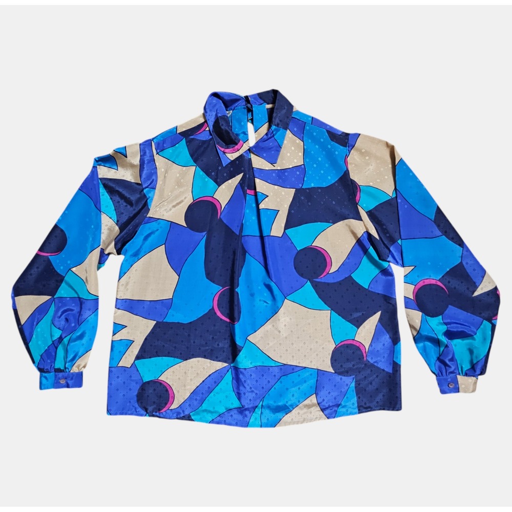 Vintage Ship'n Shore‎ Abstract Geometric Print Blouse Top 14 Retro Eclectic